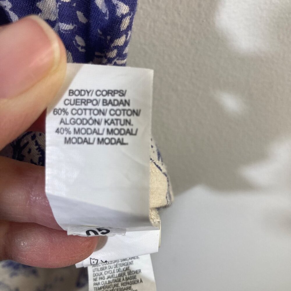 Womens Lucky Brand Cap Sleeve Floral Top Blue White S Cotton Modal Back Zip - Picture 7 of 8